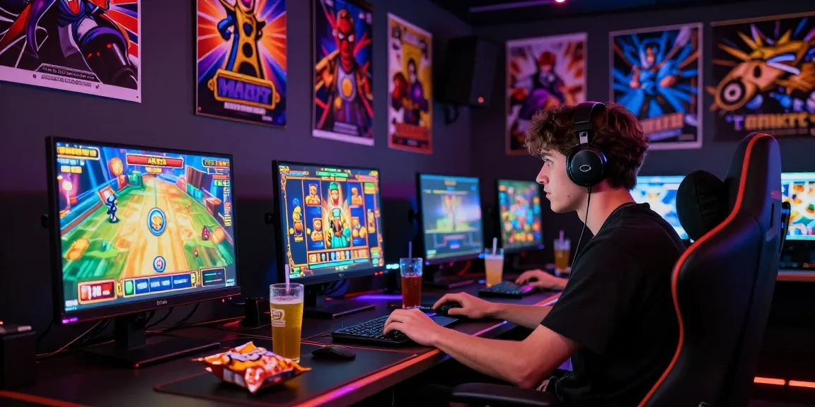 Pengalaman bermain slot sniperslot di lingkungan gaming modern dengan laptop dan pencahayaan LED.