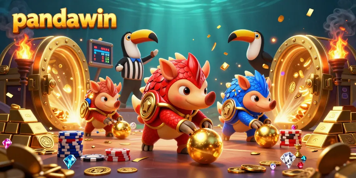 Experience the excitement of pandawin as rival pangolins bowl through poker chips in a vibrant casino-themed scene.