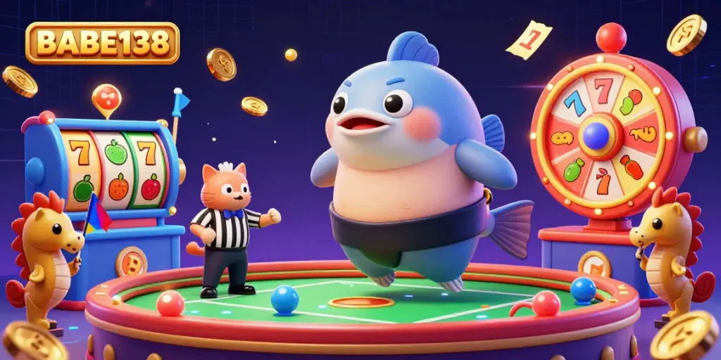 Slot permainan BABE138 dengan ikan fugu dan catfish menjadi juri di arena bawah laut.