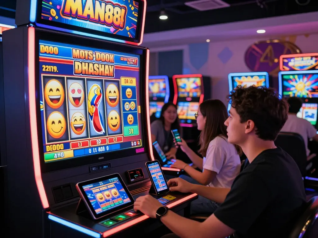 Exciting online gaming scene showcasing MM88 players engaging with vibrant slot machines and dynamic graphics.