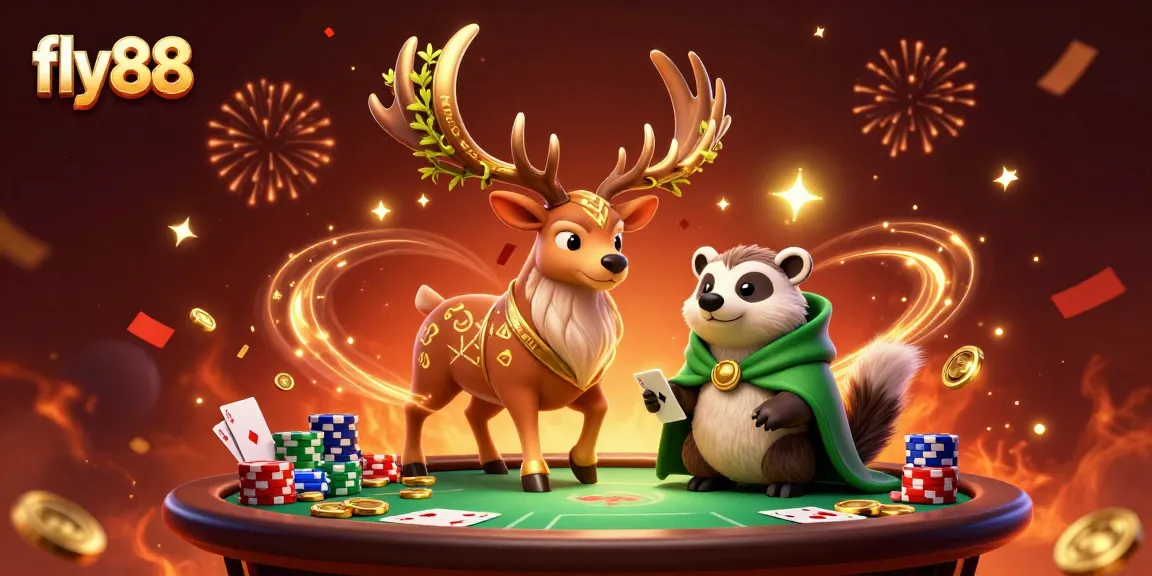 Win big with fly88 as you bet at a vibrant poker table with mystical elements.