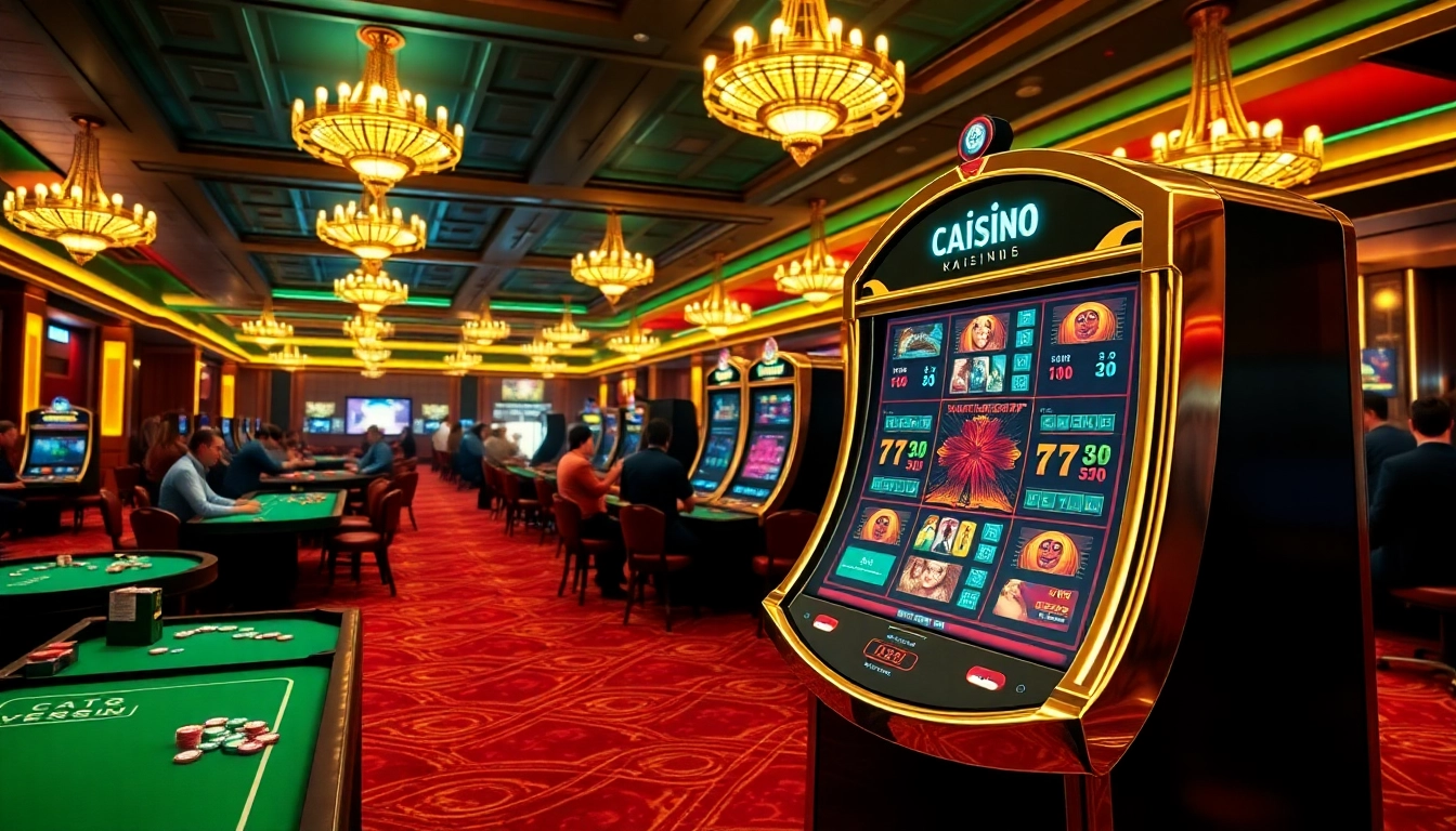 Players enjoying the Kaisar888 slot machine in an upscale casino setting, filled with excitement and luxurious decor.