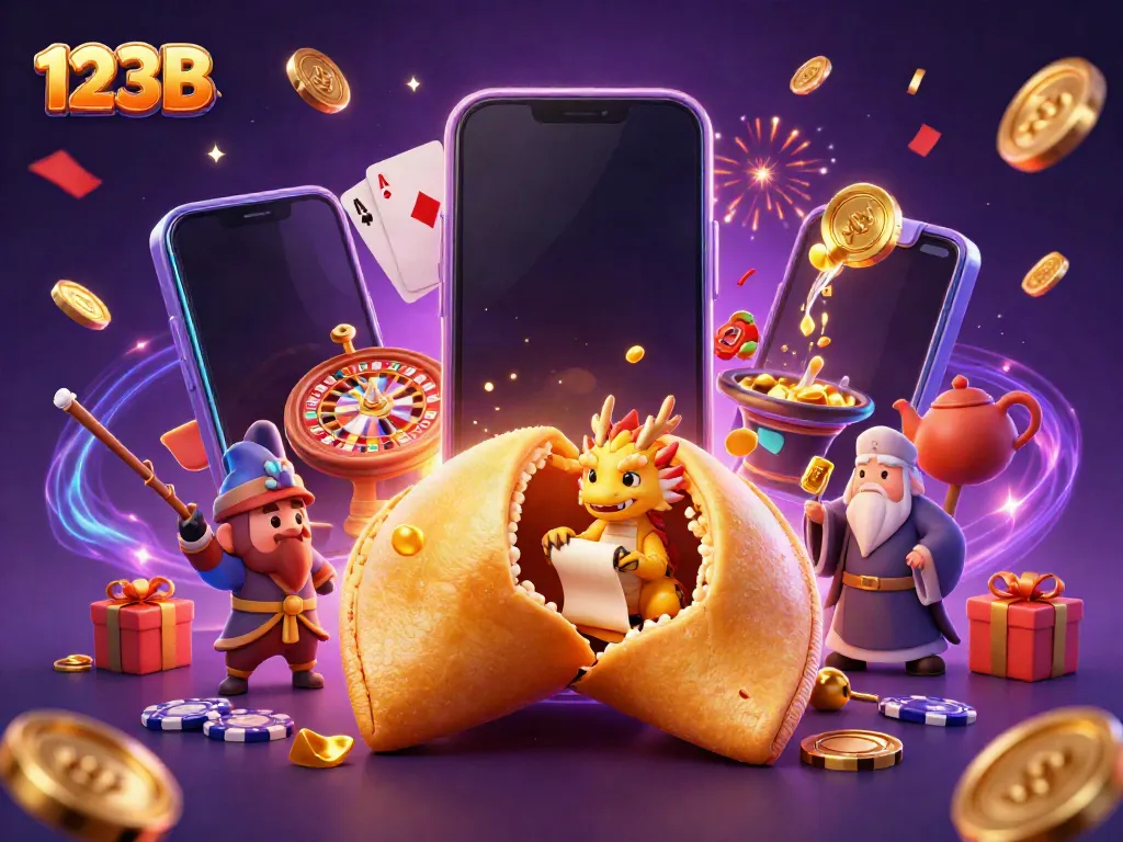 Experience the thrill of 123B with a golden fortune cookie scene overflowing with casino elements.