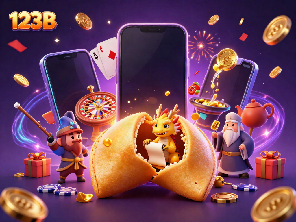 Experience the thrill of 123B with a golden fortune cookie scene overflowing with casino elements.