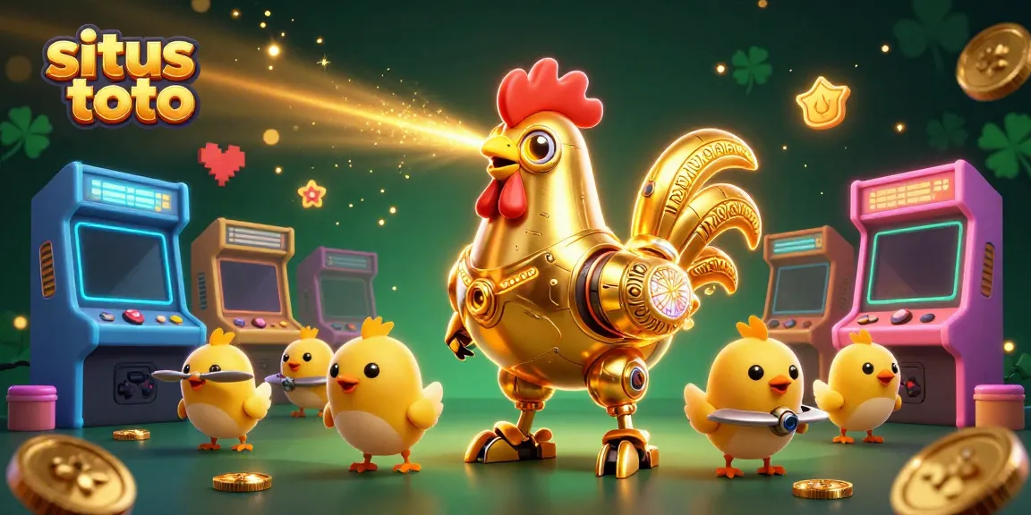 Engage in the thrilling dunia of situs toto with a golden rooster robot and baby chick drones.