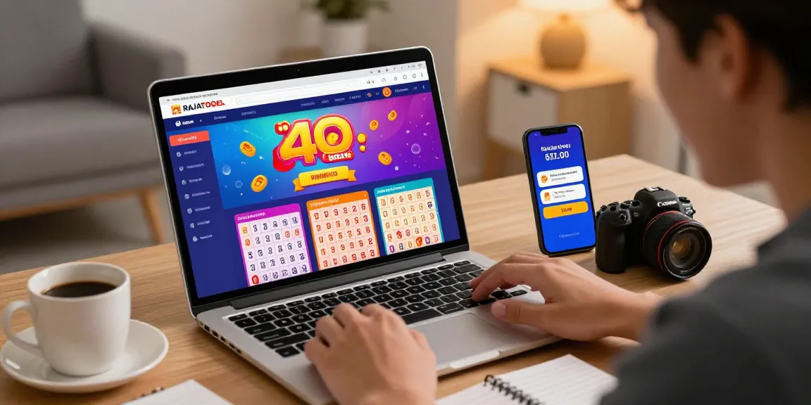 Menampilkan antusiasme pengguna saat menjelajahi rajatogel link di laptop untuk perjudian togel online.