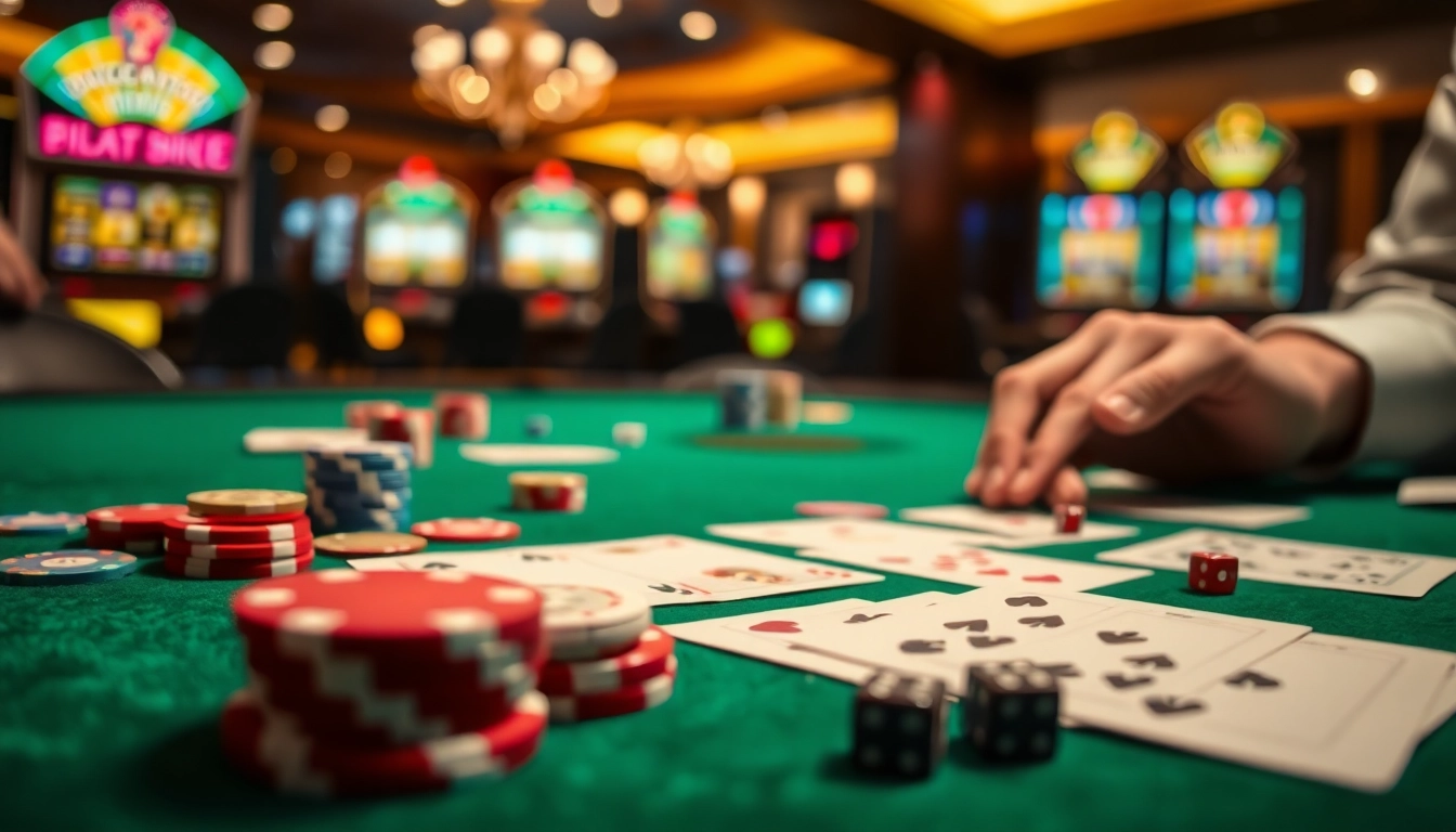 Gta togel di meja casino dengan chip berwarna dan kartu, menampilkan suasana yang mendebarkan.