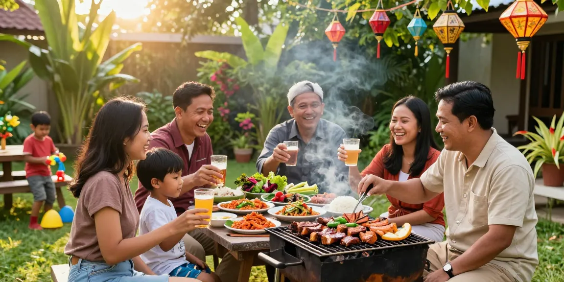 Suasana barbecue keluarga dengan grill dan hidangan di taman, Situs BOS88 menyatu dalam kebahagiaan.